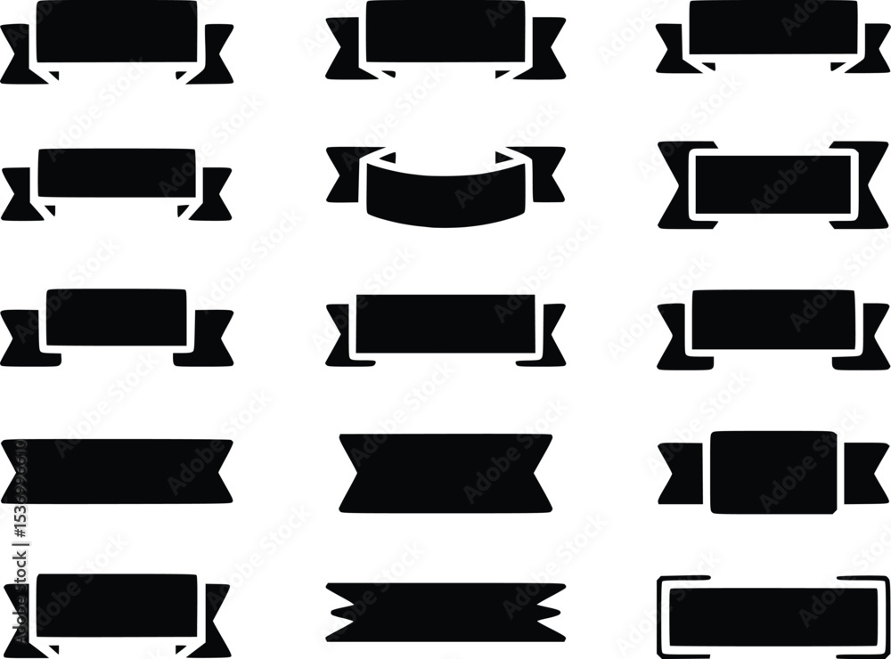 Poster black banner vector collection assorted ribbon label tag design elements scroll silhouettes