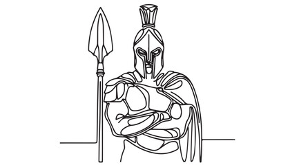 Continuous one single minimal line drawing spartan worrior