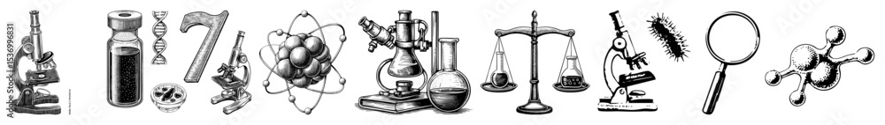 Poster vector assorted vintage tools and objects are arranged in a linear composition.