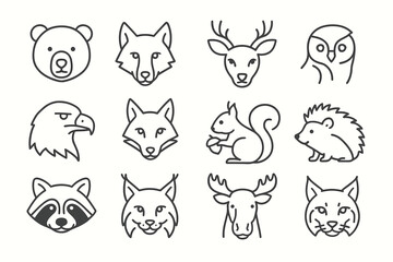 Collection of minimalist woodland animal line art illustrations