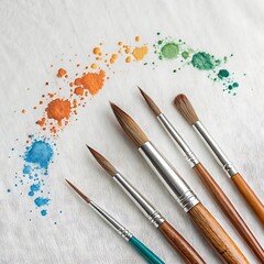 Fototapeta premium Art Paint brushes with colorful splatter on white canvas