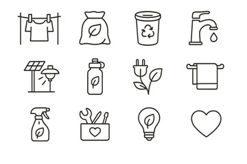 Eco-friendly icons featuring recycling, energy, and sustainable practices