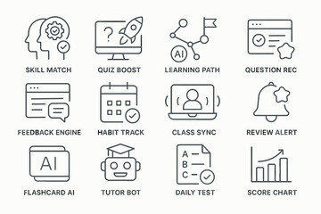 Edtech icons featuring ai tools for learning enhancement and assessment