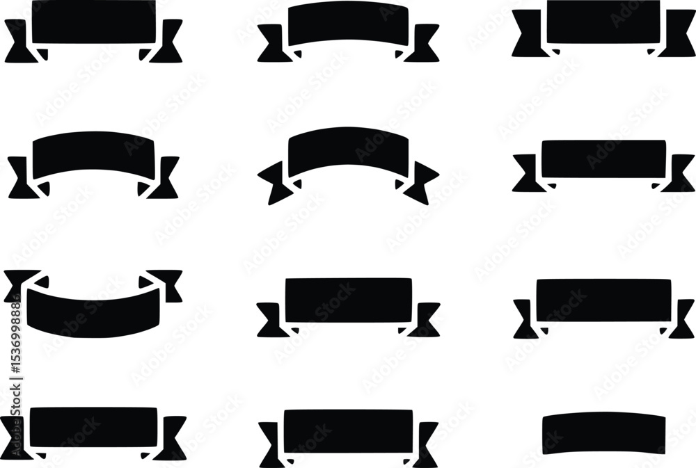 Poster black banner vector collection assorted ribbon label tag design elements scroll silhouettes