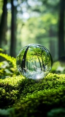 Forest in a Crystal Ball Resting on Moss, Inverted Trees and Light