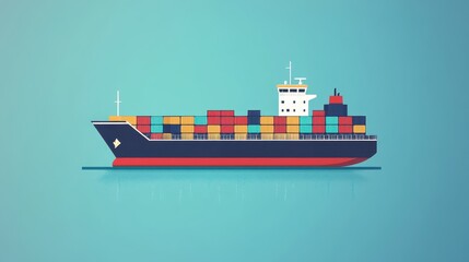 Cargo ship flat design front view global shipping theme animation Triadic Color Scheme. 
