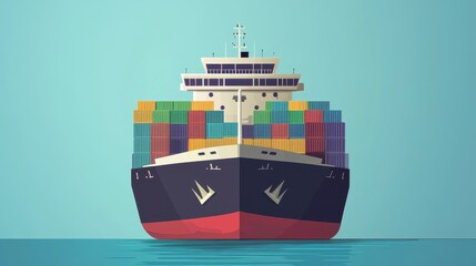 Obraz premium Cargo ship flat design front view global shipping theme animation Triadic Color Scheme. 