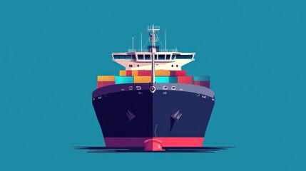Obraz premium Cargo ship flat design front view global shipping theme animation Triadic Color Scheme. 