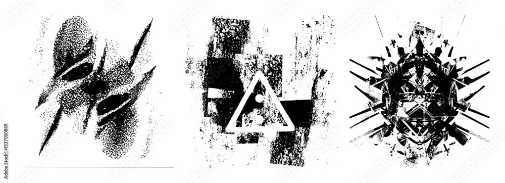 Poster vector abstract geometric designs featuring triangles spikes and fragmented shapes.