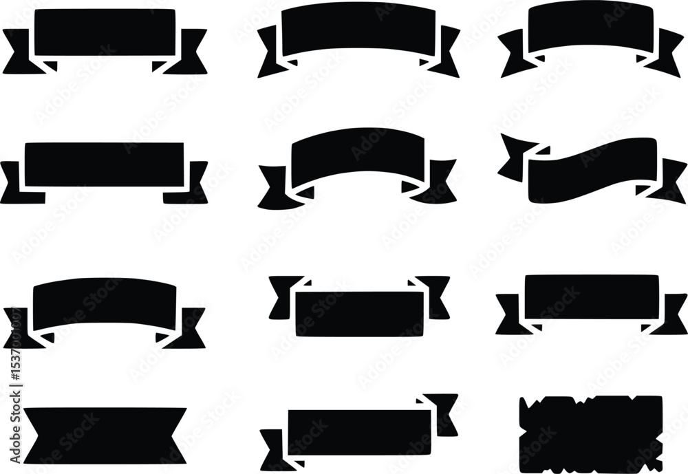 Poster black banner vector collection assorted ribbon label tag design elements scroll silhouettes
