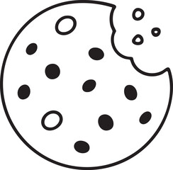 Fototapeta premium Simple Chocolate Chip Cookie Outline with a Bite Taken Out Isolated on a White Background black