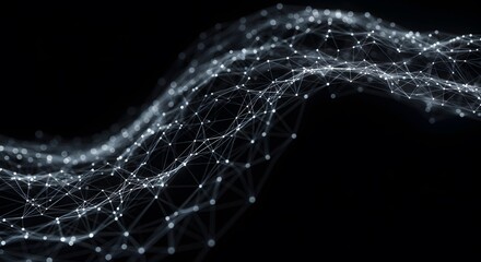 Network visualization of connected nodes and edges forming an abstract waveform against a black background.