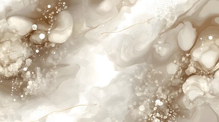 Elegant Beige and Gold Abstract Fluid Art Painting