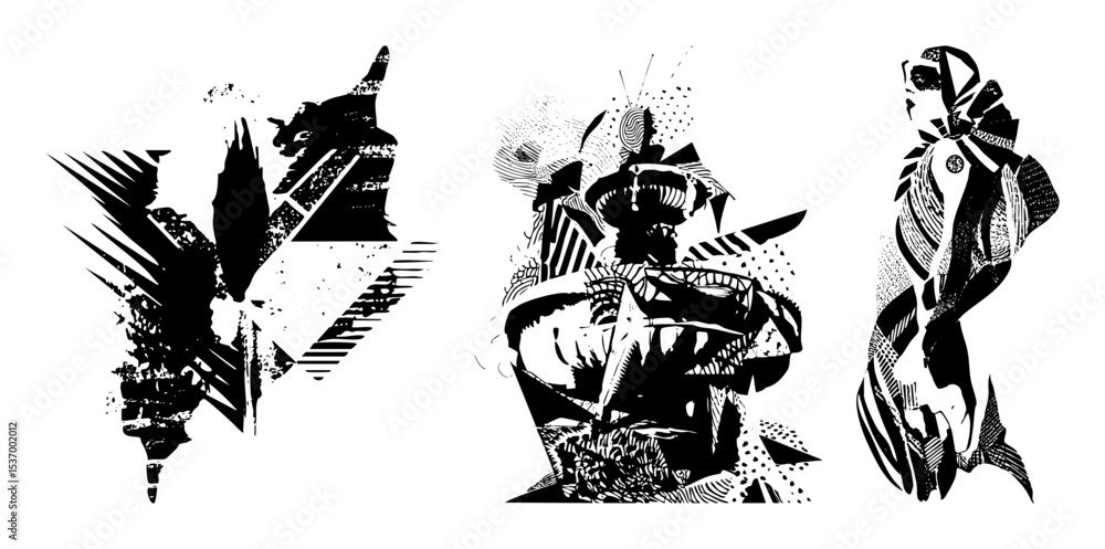 Poster vector abstract warrior figures showcase dynamic stylized vector illustrations.