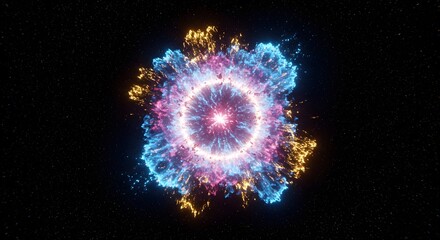Obraz premium A cosmic explosion bursts with vibrant colors in the darkness, showcasing the beauty and power of space.