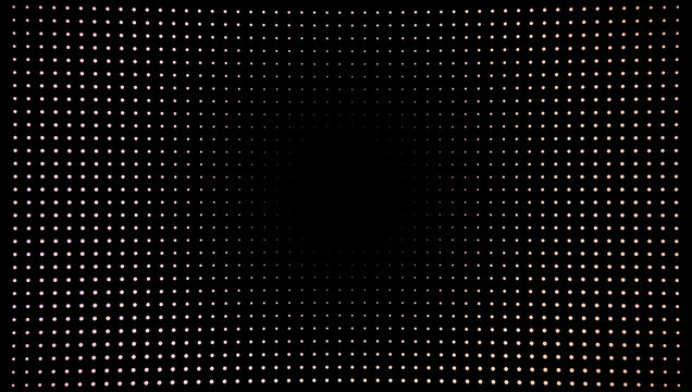 A black background with dots, like reticules, arranged in a pattern. Wallpaper, copy space. Space for text.