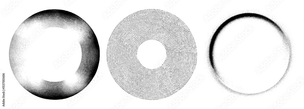 Poster vector abstract concentric circles with dotted texture.