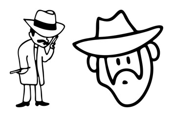 Fototapeta premium Vector Stylized detective character with hat and magnifying glass .