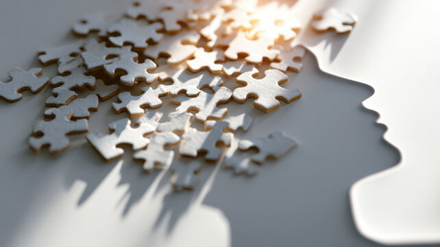 Conceptual depiction of a puzzle head, representing thought process and mental clarity 