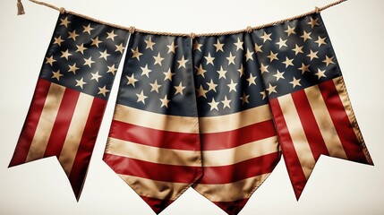 Vintage American Flags Hanging Bunting Decoration USA Celebration Patriotic Stars Holiday Rope Banner Red White Blue