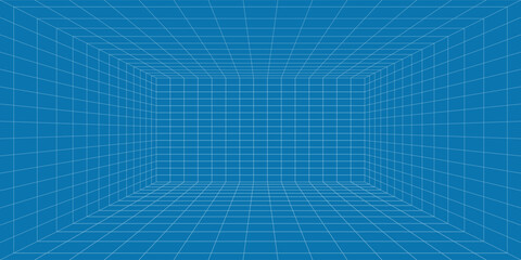 3D Wireframe grid room - Vector illustration