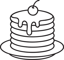 Stack of Pancakes with Syrup and Cherry Topping on a Plate in Black and White simple