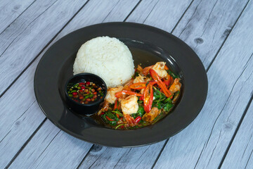 Rice topped
Stir Fried Shrimp with Basil