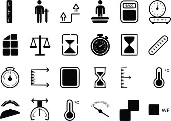 Measuring Tool Icons Weight Scale Symbols Instruments Ruler Thermometer Stopwatch Vectors