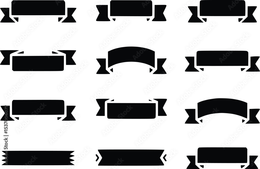 Poster black banner vector collection assorted ribbon label tag design elements scroll silhouettes