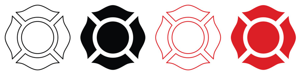 firefighter emblem icon set. Firefighter Emblem St Florian Maltese Cross.Fire department maltese cross symbol icon design. Vector Firefighter Badge.