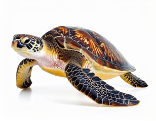 Retrato de estudio de tortuga marina sobre fondo blanco