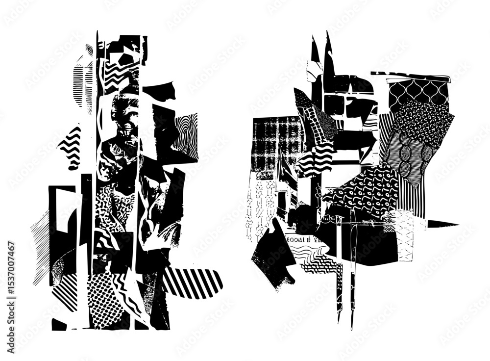 Poster vector abstract geometric composition featuring fragmented shapes and textured .