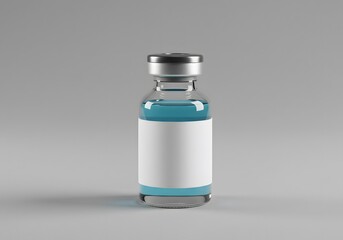 Light blue liquid vial on gray background