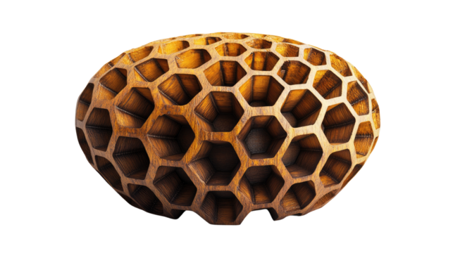 Wooden golf ball with a seamless hexagonal honeycomb pattern texture isolated on PNG white background. - Powered by Adobe