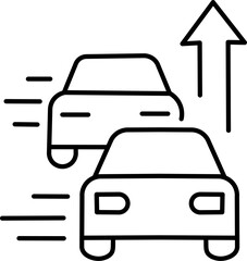 Overtaking Cars Icon – Featuring Two Vehicles and an Upward Arrow Indicating Speed and Movement