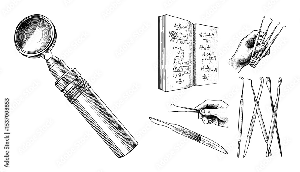 Poster vector scientific tools and mathematical formulas .