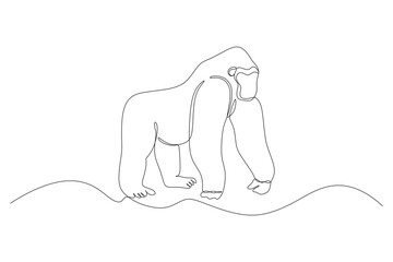 Obraz premium Gorilla Line art vector illustration. Continuous one single minimal line drawing Gorilla
