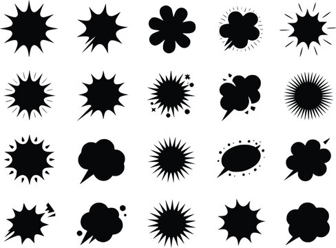Explosion Speech Bubbles  Starbursts Elements Thought  Black Burst Vector Silhouettes
