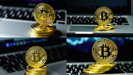 Bitcoin Cryptocurrency on Laptop Keyboard