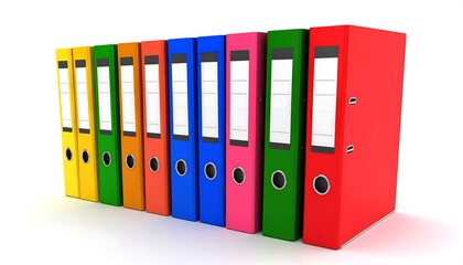 Colorful Ring Binders on White Background.