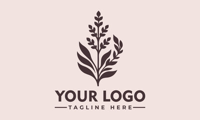 Minimalist botanical illustration of a leafy plant with small berries and flowing branches. Nature and organic concept