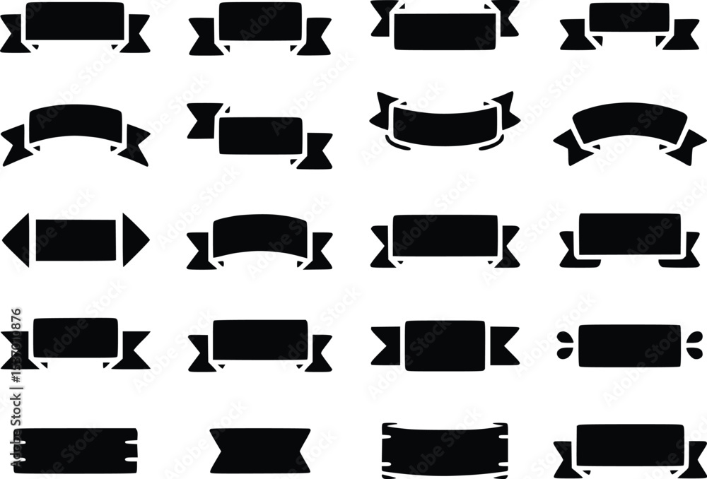 Poster black banner vector collection assorted ribbon label tag design elements scroll silhouettes