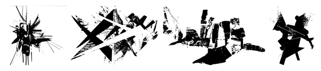 Fototapeta premium Vector Abstract black brushstroke clusters create dynamic elements.