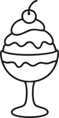 Elegant Ice Cream Sundae in Outline Style with Cherry Topping Simple and Clean Design simple outlined