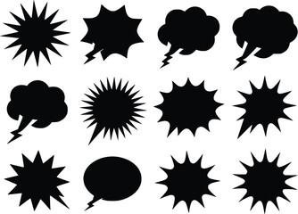 Explosion Speech Bubbles  Starbursts Elements Thought  Black Burst Vector Silhouettes