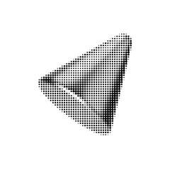 Black and white vector illustration of a halftone dot Telegram paper plane icon. Ideal for digital communication, social media, and tech design projects. Retro pop art style.