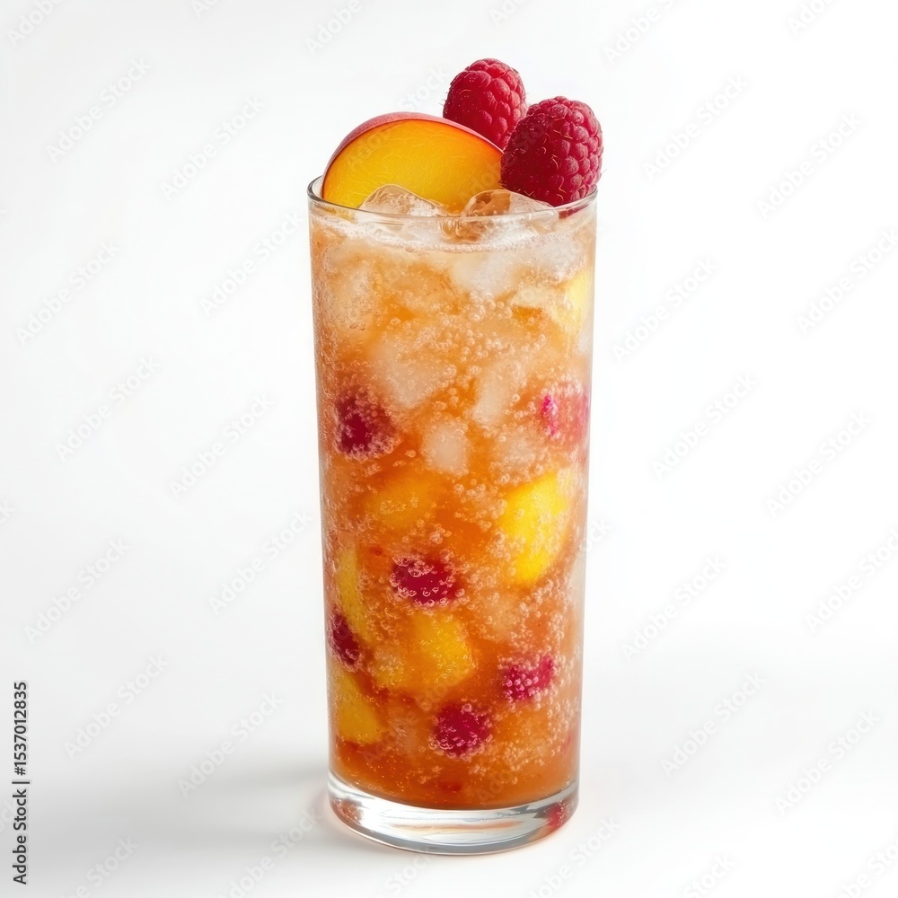 Poster peach raspberry iced tea raspberry drink beverage.