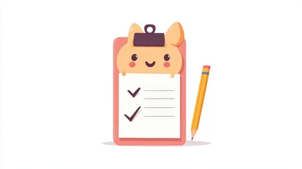 Cute checklist with cartoon animal character and pencil