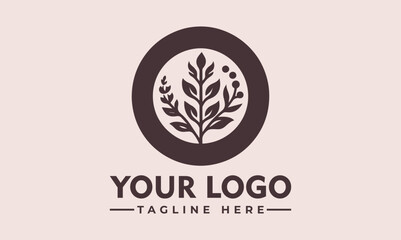 Minimalist botanical illustration of a leafy plant with small berries and flowing branches. Nature and organic concept