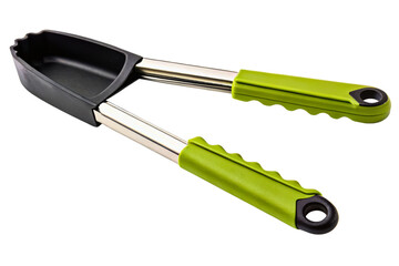 Fototapeta premium Bright green and black kitchen tongs isolated with transparent background